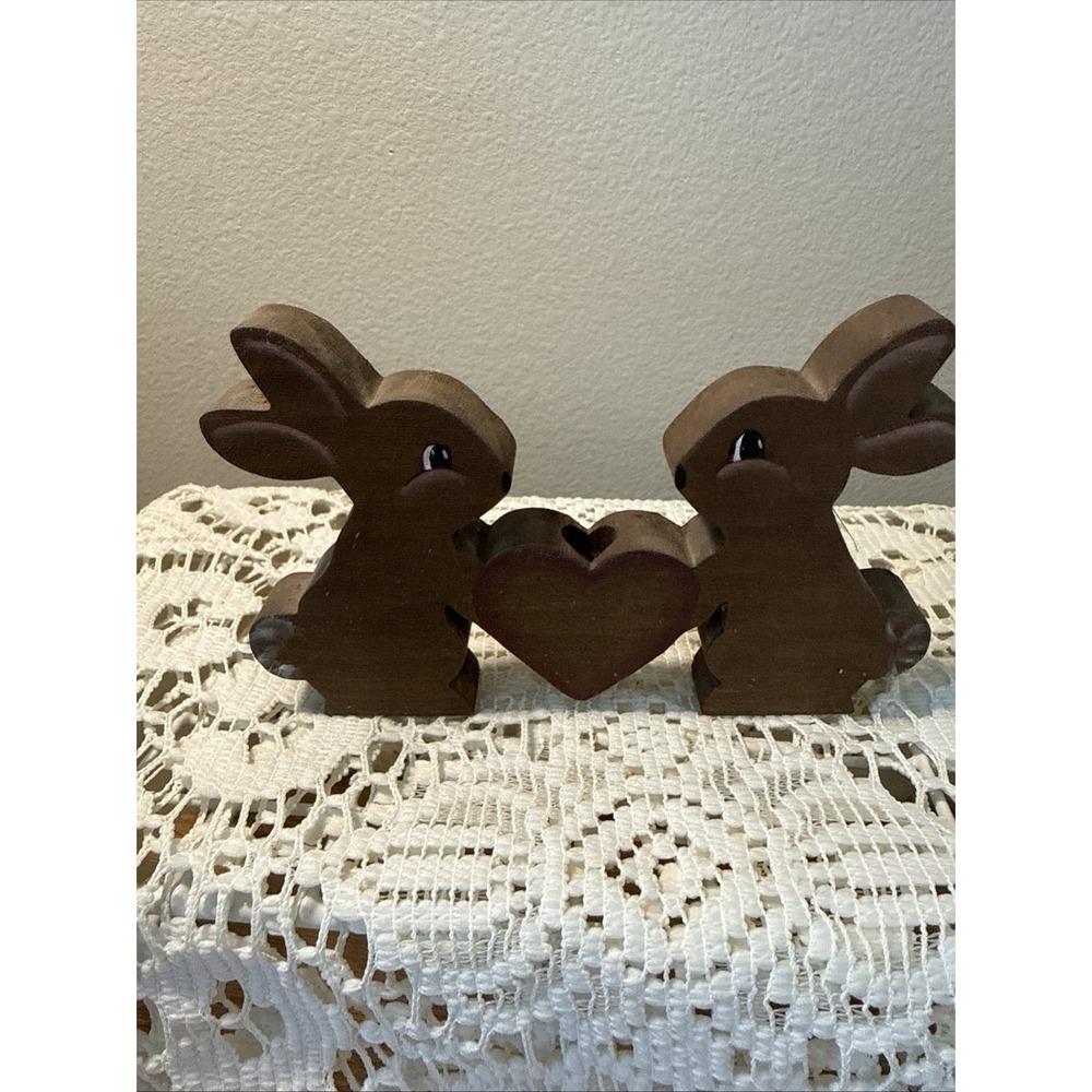 Mini Painted On Both Sides Wooden Bunny Rabbit Candle Holder